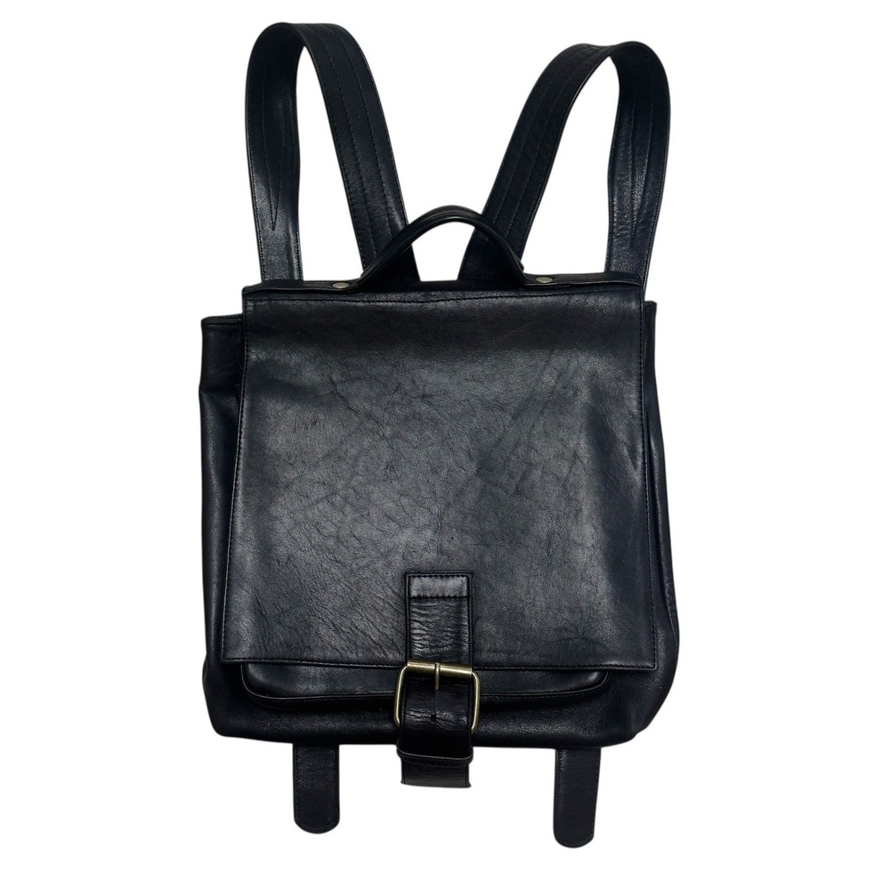 Village Tannery Sevestet NY Black Leather Buckle Flap Backpack Bag Vintage
